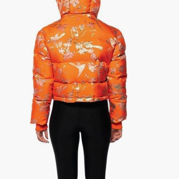 Azalea Wang Brocade Print Crop Puffer Jacket with Removable Hood - Picture 3 of 7